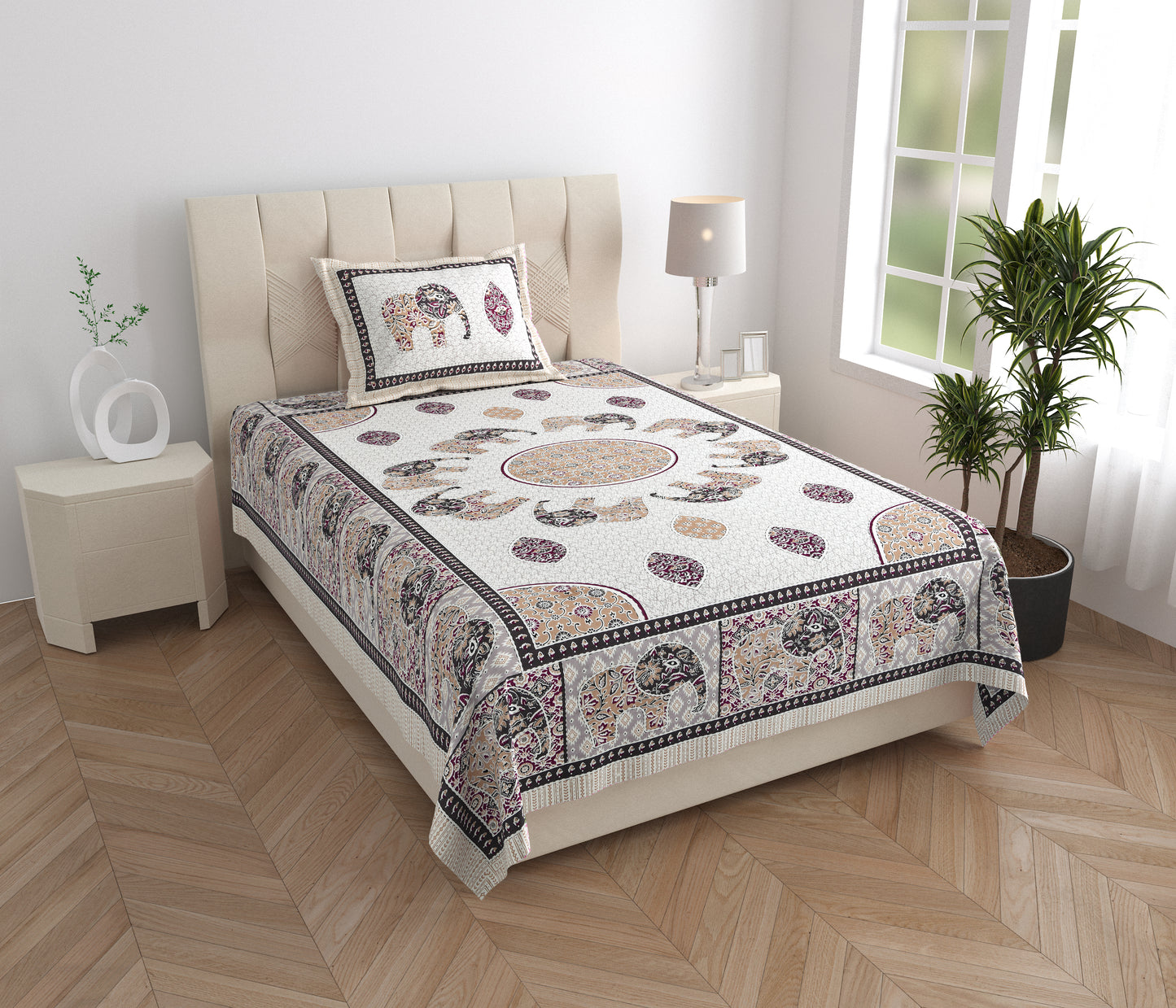 Royal Caravan Single Cotton Bedsheet (60×90 in.)