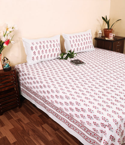 THE HIGHMOUR BLOOMLINE collection bedsheet in pure cotton with block print design, inspired by Jaipur craftsmanship