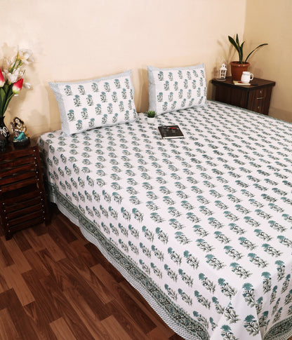 THE HIGHMOUR BLOOMLINE collection bedsheet in block print from Jaipur, made of pure cotton for comfort