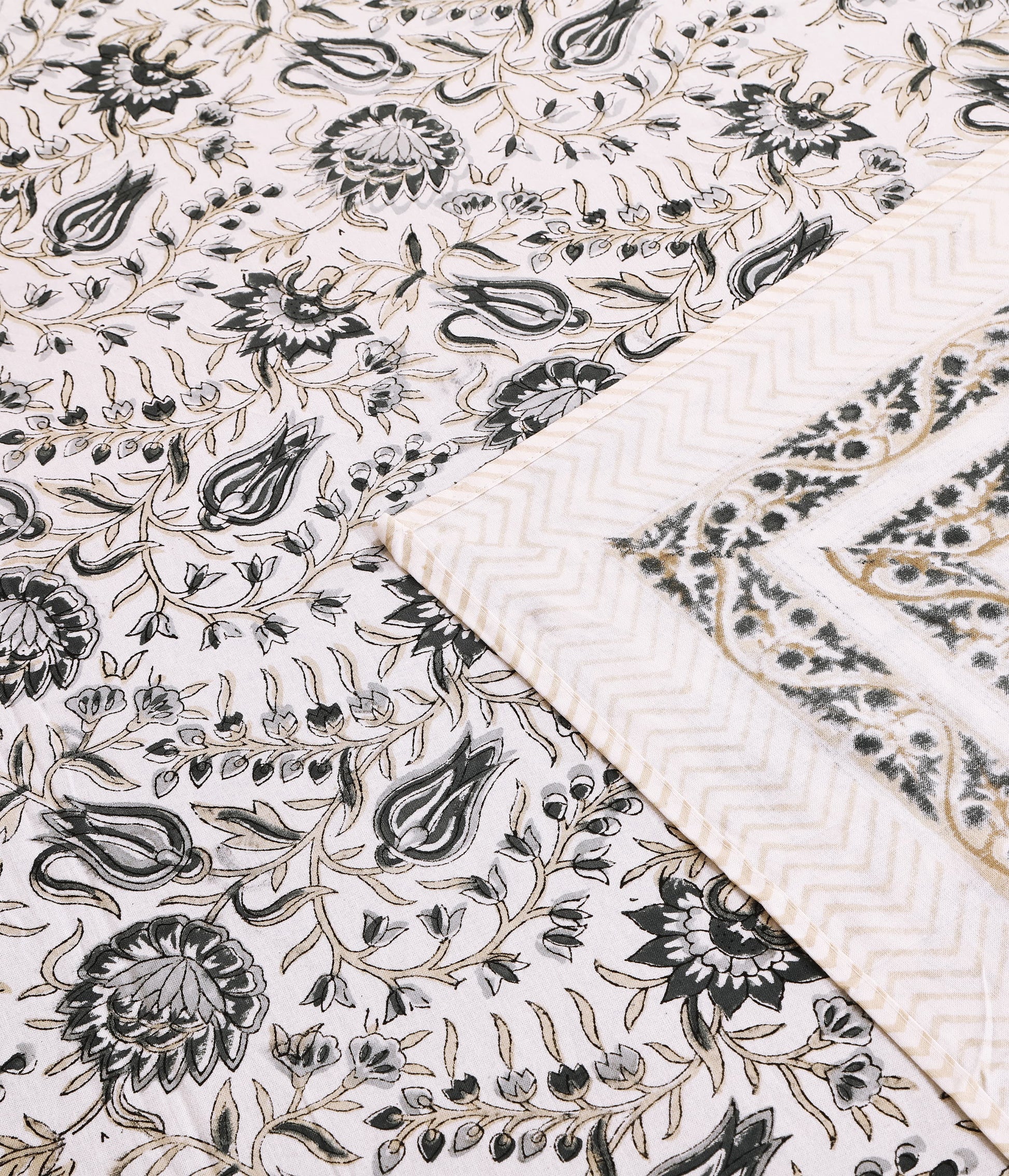 THE HIGHMOUR BLOOMLINE collection bedsheet featuring block print in Jaipur design made of pure cotton
