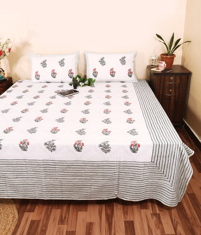 Highmour Bloomline collection bedsheet in block print design with Jaipur patterns in pure cotton