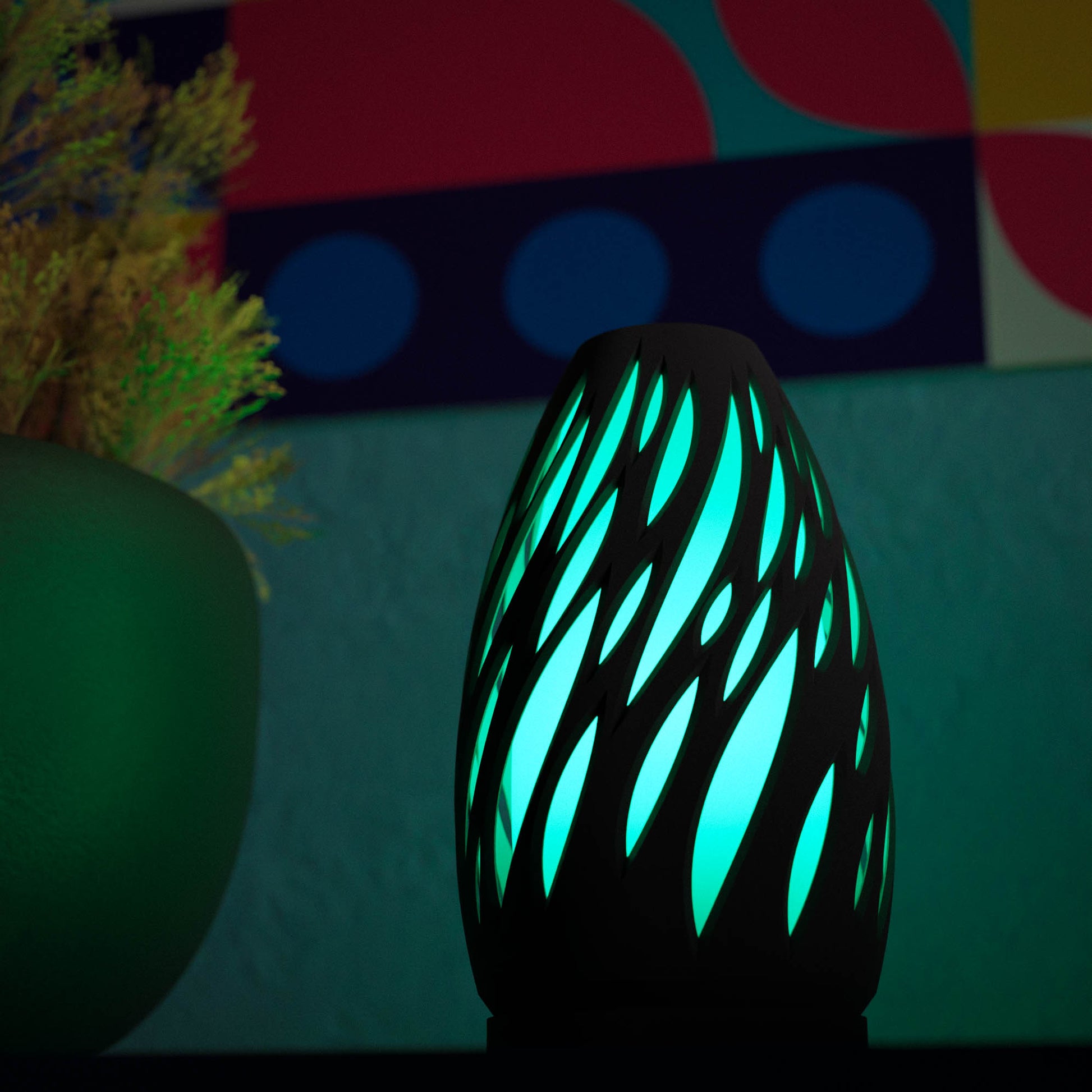 Highmour unique silhouette lamp with a modern design that glows in vibrant blue tones
