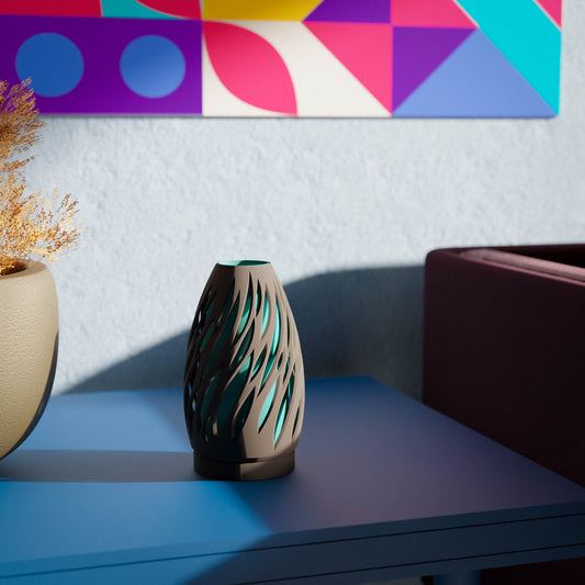 Highmour unique silhouette lamp in modern design with decorative accents on a colorful tabletop